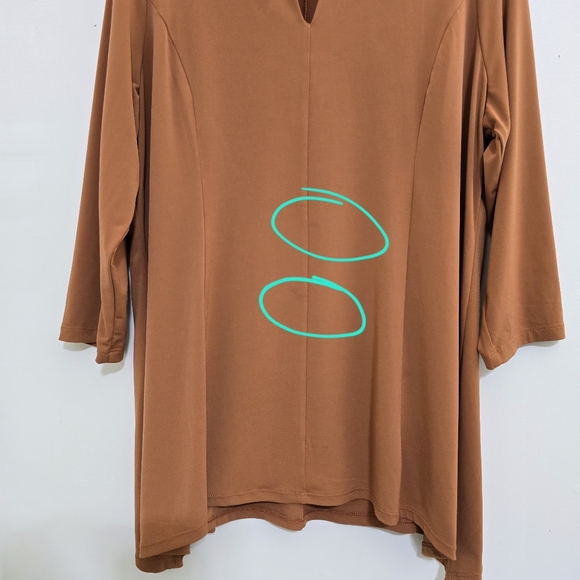 SUSAN GRAVER size Large Liquid Knit 3/4 Sleeve‎ Mock Neck Keyhole Tunic Copper - Picture 12 of 12